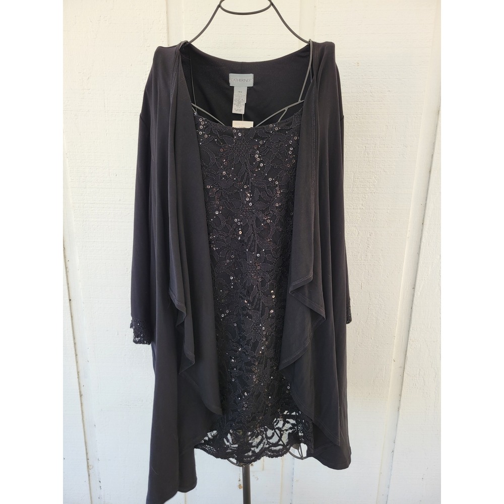 Catherines 28W Black Sequin Lace Tunic & Cardigan Set Plus Size Evening